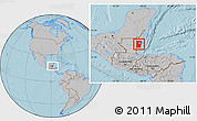 Gray Location Map of Cayo, within the entire country, hill shading