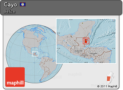 Gray Location Map of Cayo, hill shading