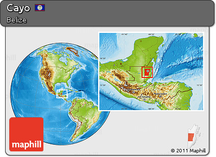 Physical Location Map of Cayo, within the entire country