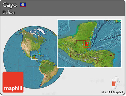 Satellite Location Map of Cayo, within the entire country