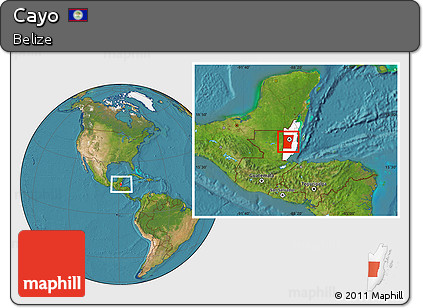 Satellite Location Map of Cayo, highlighted country, within the entire country