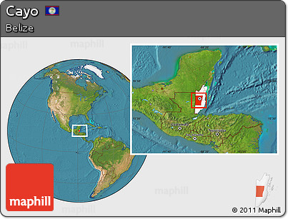 Satellite Location Map of Cayo, highlighted country, within the entire country