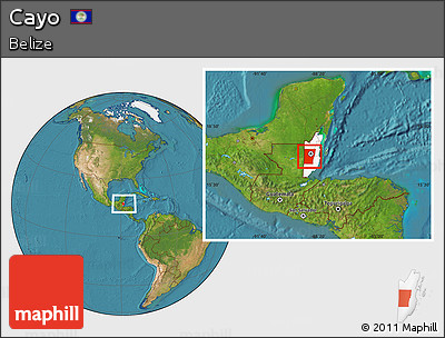 Satellite Location Map of Cayo, highlighted country, within the entire country