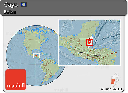 Savanna Style Location Map of Cayo, highlighted country, hill shading