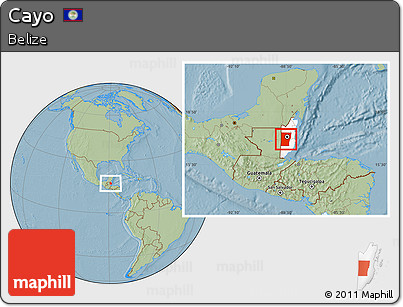 Savanna Style Location Map of Cayo, highlighted country, hill shading