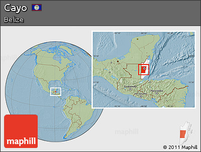 Savanna Style Location Map of Cayo, highlighted country, hill shading