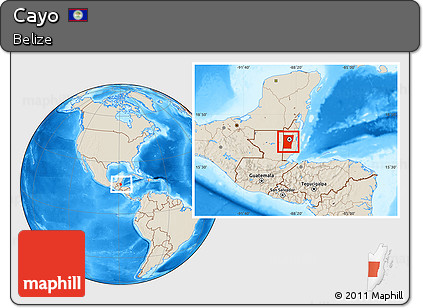 Shaded Relief Location Map of Cayo, within the entire country