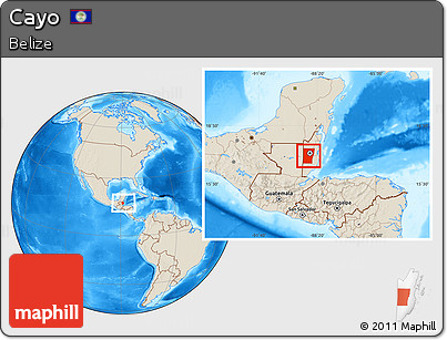 Shaded Relief Location Map of Cayo, within the entire country