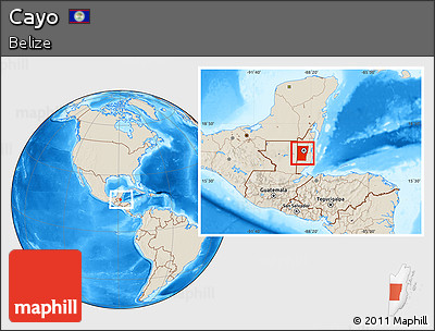Shaded Relief Location Map of Cayo, within the entire country