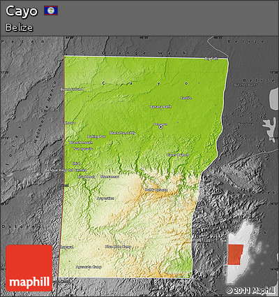 Physical Map of Cayo, darken, desaturated