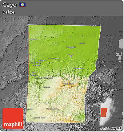 Physical Map of Cayo, darken, desaturated