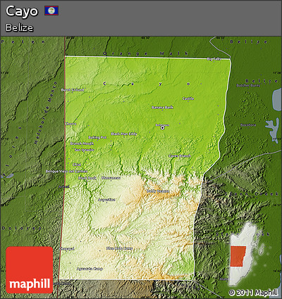 Physical Map of Cayo, darken