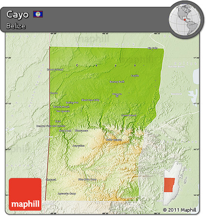 Physical Map of Cayo, lighten