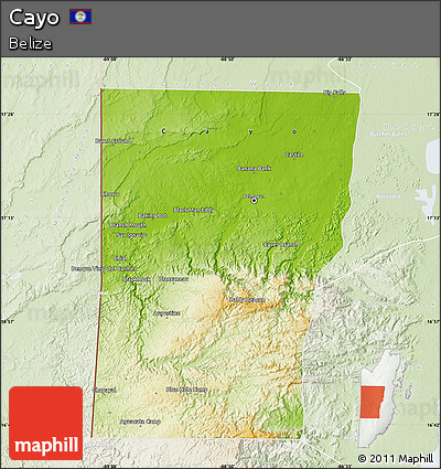 Physical Map of Cayo, lighten