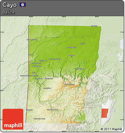 Physical Map of Cayo, lighten