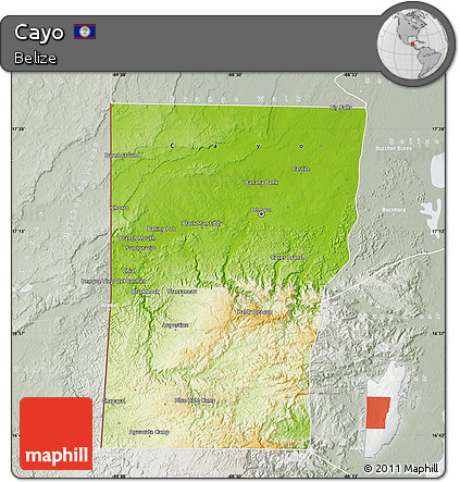 Physical Map of Cayo, lighten, semi-desaturated