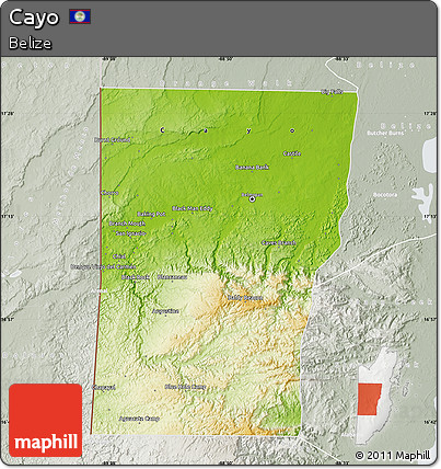 Physical Map of Cayo, lighten, semi-desaturated
