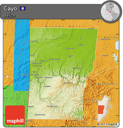 Physical Map of Cayo, political outside