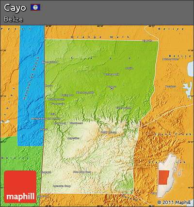Physical Map of Cayo, political outside