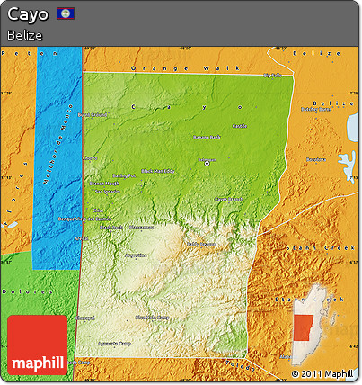 Physical Map of Cayo, political outside