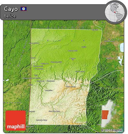 Physical Map of Cayo, satellite outside