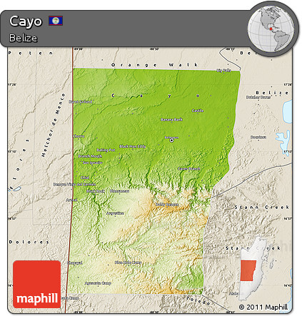 Physical Map of Cayo, shaded relief outside