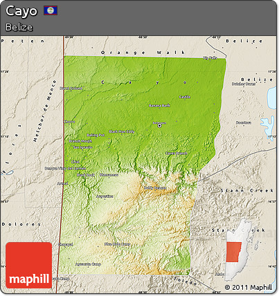 Physical Map of Cayo, shaded relief outside