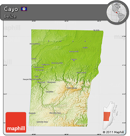 Physical Map of Cayo, single color outside