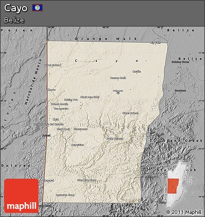 Shaded Relief Map of Cayo, darken, desaturated