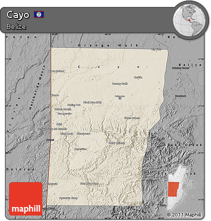 Shaded Relief Map of Cayo, darken, desaturated