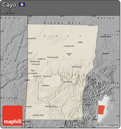 Shaded Relief Map of Cayo, darken, desaturated