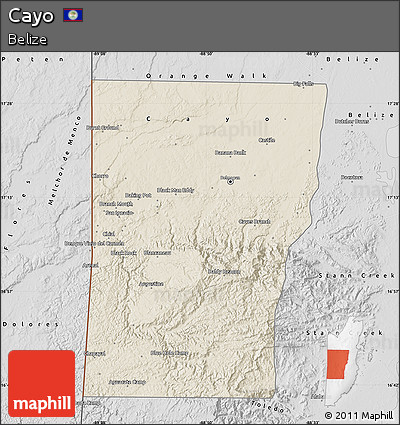 Shaded Relief Map of Cayo, desaturated