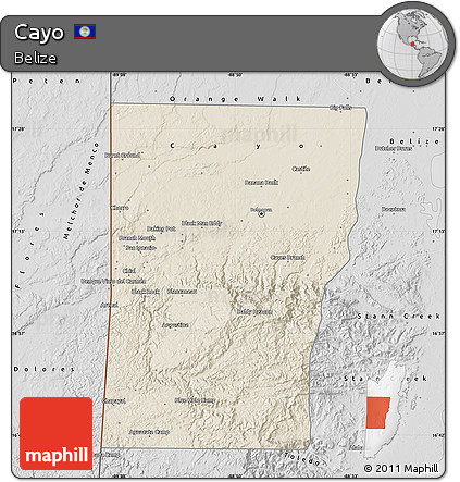 Shaded Relief Map of Cayo, desaturated