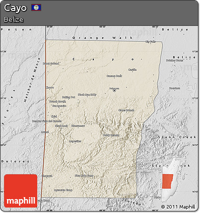 Shaded Relief Map of Cayo, desaturated