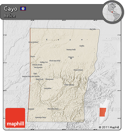 Shaded Relief Map of Cayo, lighten, desaturated