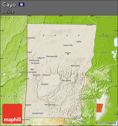 Shaded Relief Map of Cayo, physical outside