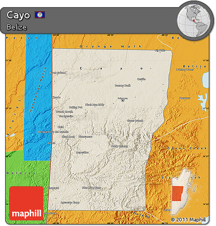 Shaded Relief Map of Cayo, political outside