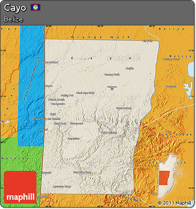 Shaded Relief Map of Cayo, political outside