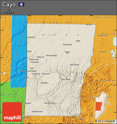 Shaded Relief Map of Cayo, political outside