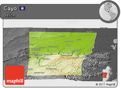 Physical Panoramic Map of Cayo, darken, desaturated