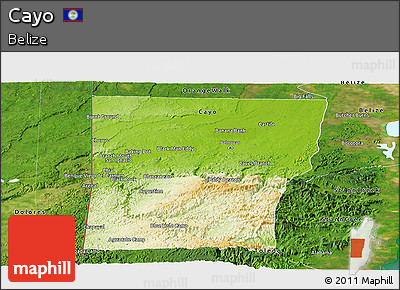 Physical Panoramic Map of Cayo, satellite outside