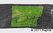 Satellite Panoramic Map of Cayo, darken, desaturated