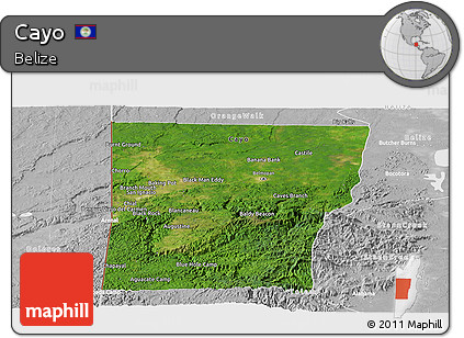 Satellite Panoramic Map of Cayo, lighten, desaturated