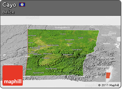 Satellite Panoramic Map of Cayo, lighten, desaturated