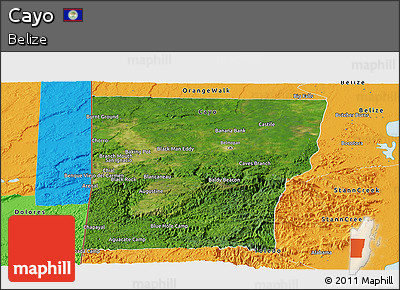 Satellite Panoramic Map of Cayo, political outside