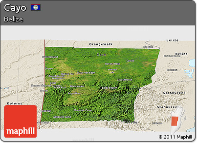 Satellite Panoramic Map of Cayo, shaded relief outside