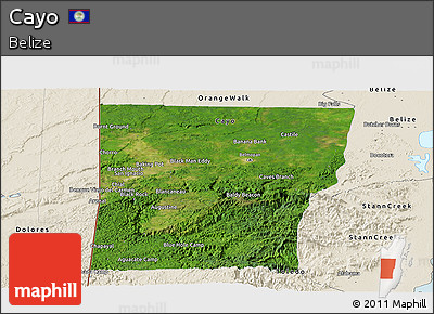Satellite Panoramic Map of Cayo, shaded relief outside