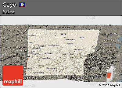 Shaded Relief Panoramic Map of Cayo, darken