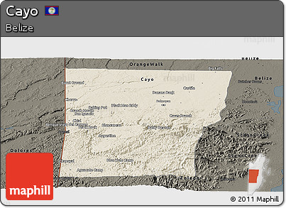 Shaded Relief Panoramic Map of Cayo, darken
