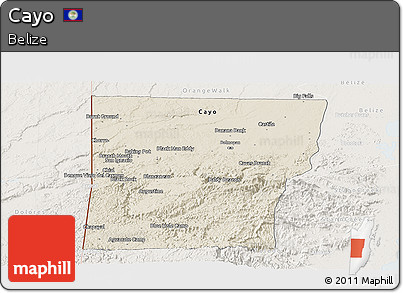 Shaded Relief Panoramic Map of Cayo, lighten